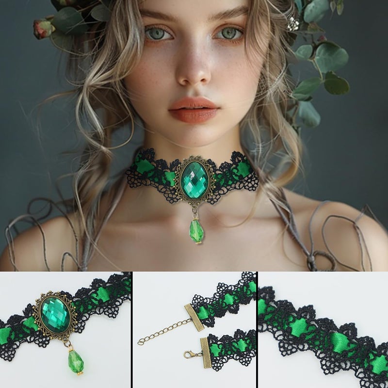 IS4U Gothic Lace Choker Necklace with Vintage Crystal Gems - Vampire Bat Design, Perfect for Halloween, Parties & Costumes - Image 2